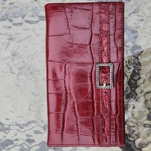 Brighton Red Leather Croc Style Bifold Checkbook Wallet With Snap Closure